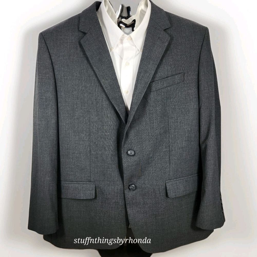 Saddlebred‎ Blazer Mens 50R Gray Polyester Motion Stretch Suit Jacket Sport Coat